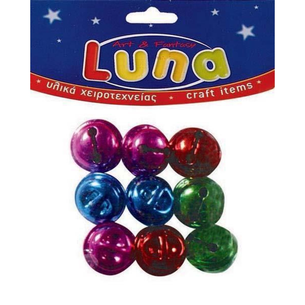  Luna Κουδουνάκια Χρωματιστά (9 Τεμ.) Υλικά Χειροτεχνίας